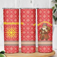 Macedonia Christmas Skinny Tumbler with Traditional Santa and Yellow Sun Motif - Wonder Print Shop