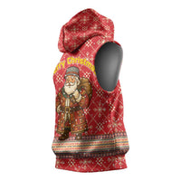 Macedonia Christmas Sleeveless Hoodie with Traditional Santa and Yellow Sun Motif - Wonder Print Shop