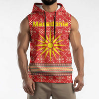 Macedonia Christmas Sleeveless Hoodie with Traditional Santa and Yellow Sun Motif - Wonder Print Shop