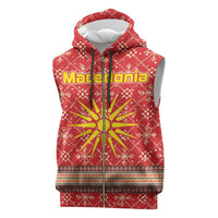 Macedonia Christmas Sleeveless Zip Hoodie with Traditional Santa and Yellow Sun Motif - Wonder Print Shop
