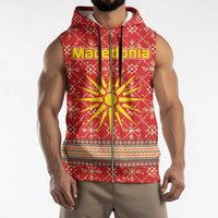 Macedonia Christmas Sleeveless Zip Hoodie with Traditional Santa and Yellow Sun Motif - Wonder Print Shop