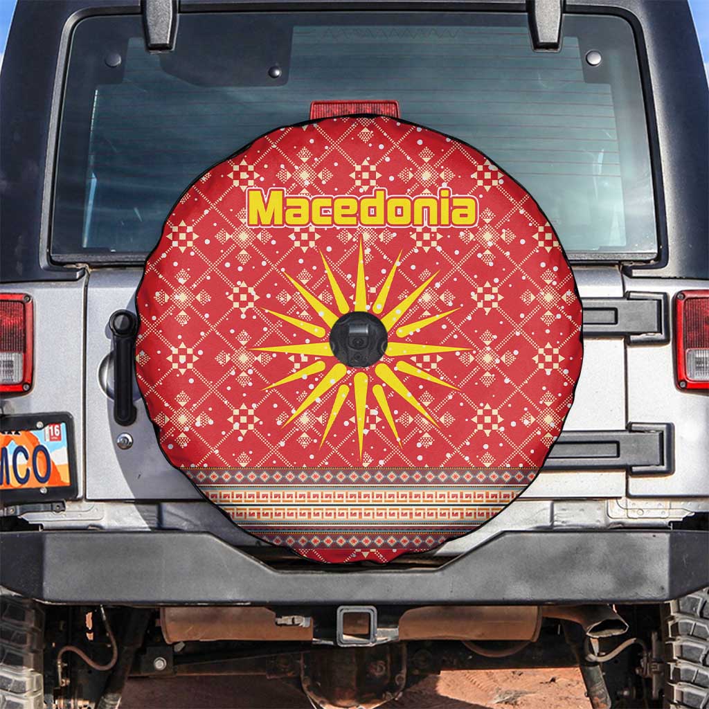 Macedonia Christmas Spare Tire Cover with Traditional Santa and Yellow Sun Motif - Wonder Print Shop