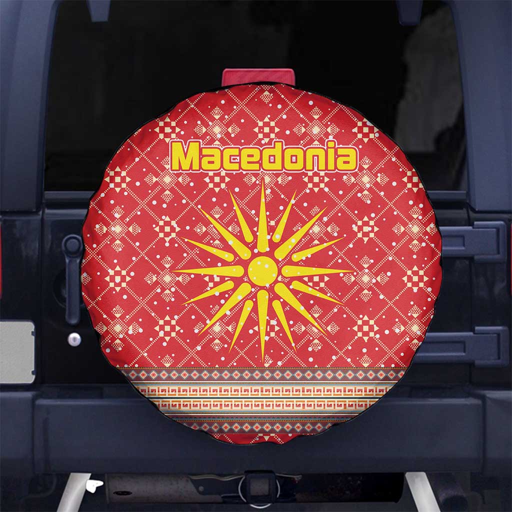 Macedonia Christmas Spare Tire Cover with Traditional Santa and Yellow Sun Motif - Wonder Print Shop