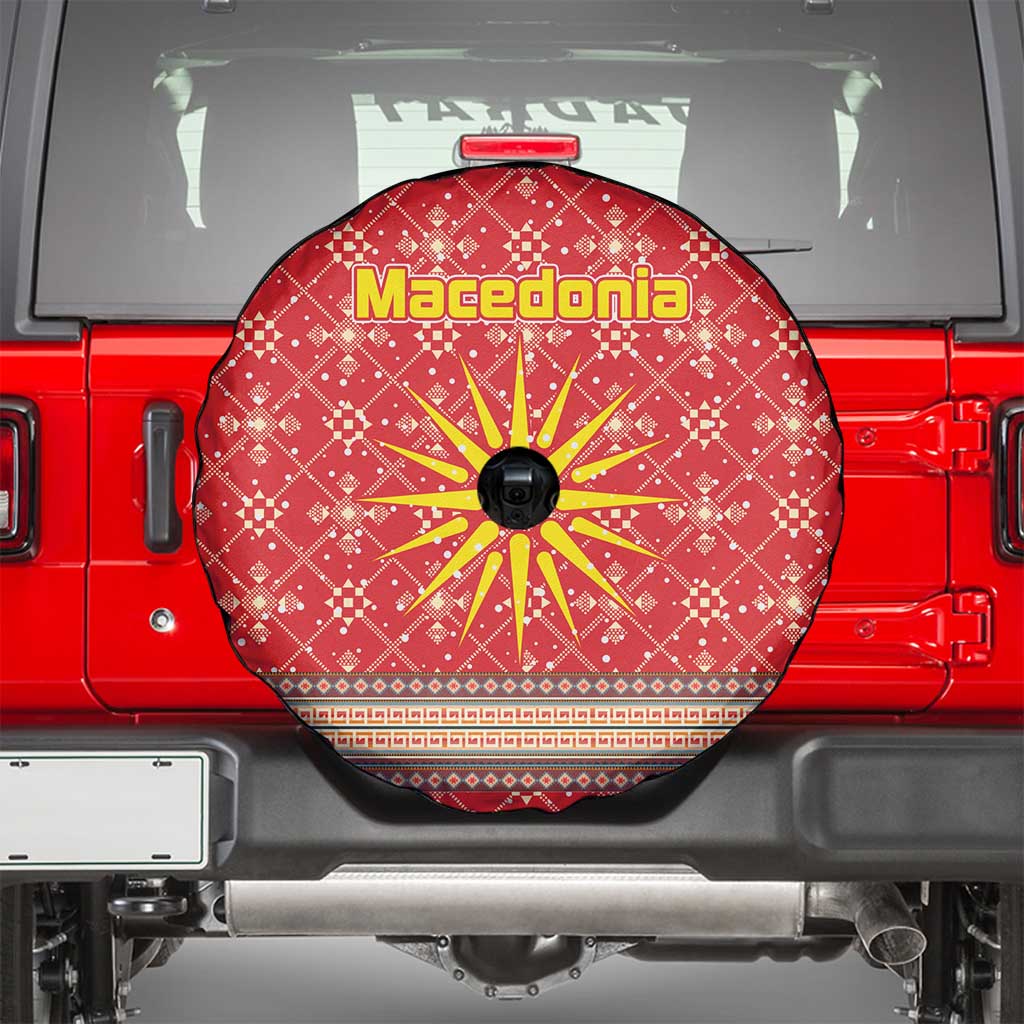 Macedonia Christmas Spare Tire Cover with Traditional Santa and Yellow Sun Motif - Wonder Print Shop