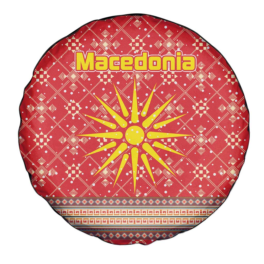 Macedonia Christmas Spare Tire Cover with Traditional Santa and Yellow Sun Motif - Wonder Print Shop
