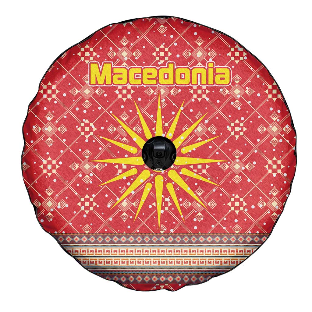 Macedonia Christmas Spare Tire Cover with Traditional Santa and Yellow Sun Motif - Wonder Print Shop