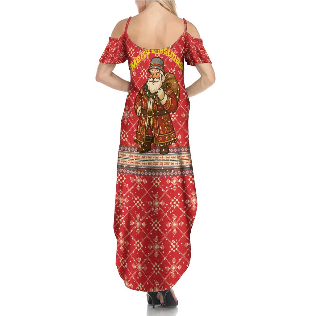 Macedonia Christmas Summer Maxi Dress with Traditional Santa and Yellow Sun Motif - Wonder Print Shop