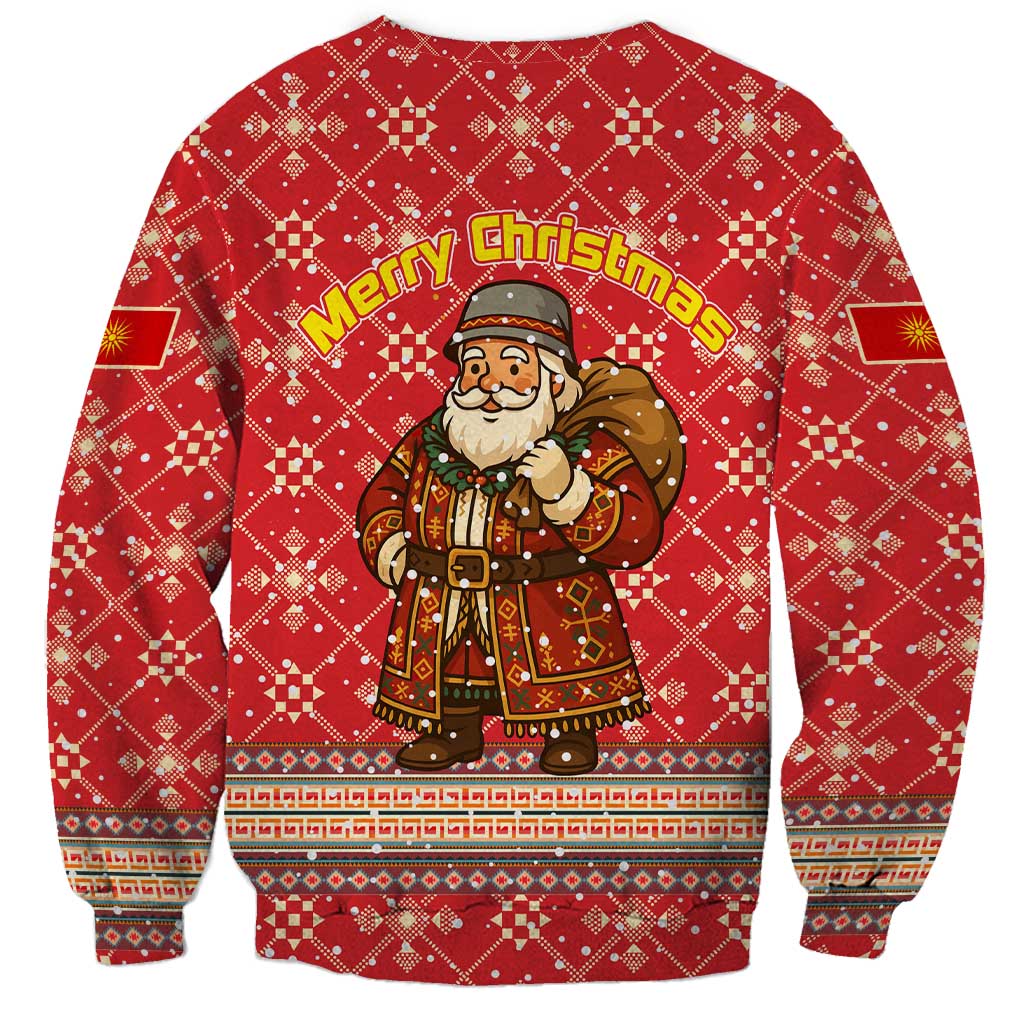 Macedonia Christmas Sweatshirt with Traditional Santa and Yellow Sun Motif - Wonder Print Shop