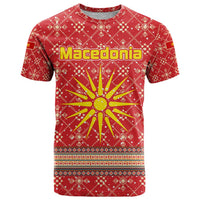 Macedonia Christmas T Shirt with Traditional Santa and Yellow Sun Motif - Wonder Print Shop