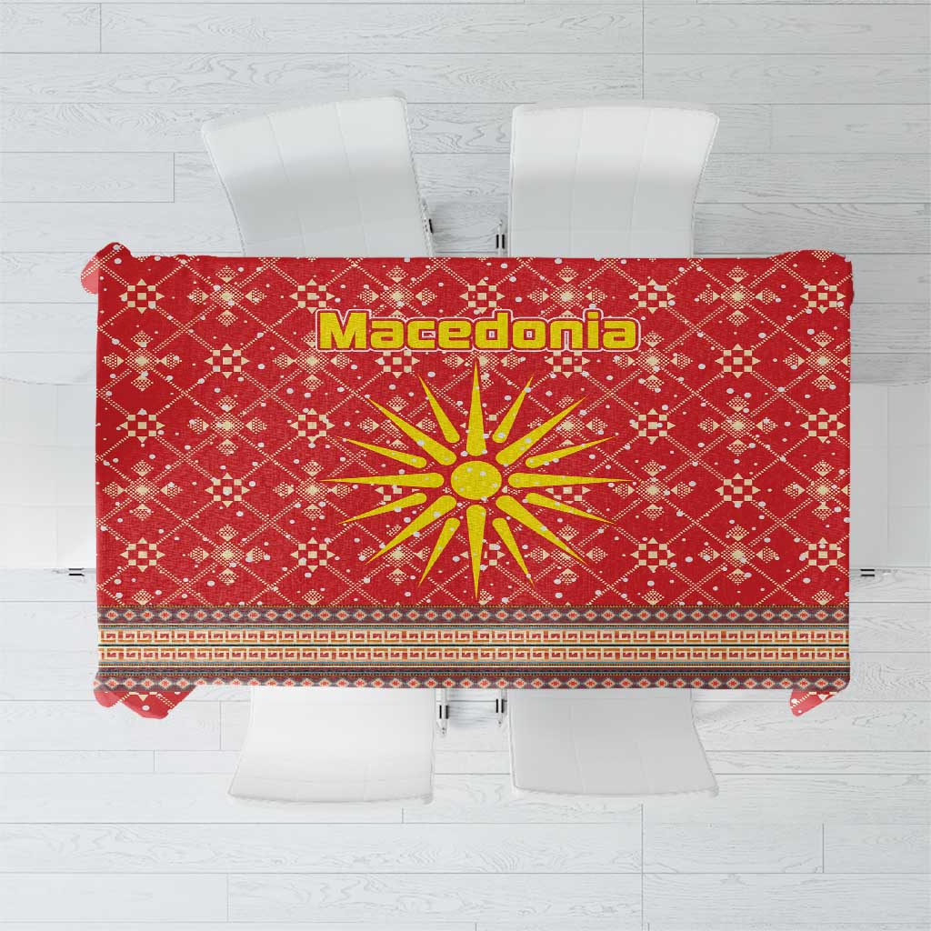 Macedonia Christmas Tablecloth with Traditional Santa and Yellow Sun Motif - Wonder Print Shop