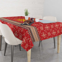 Macedonia Christmas Tablecloth with Traditional Santa and Yellow Sun Motif - Wonder Print Shop