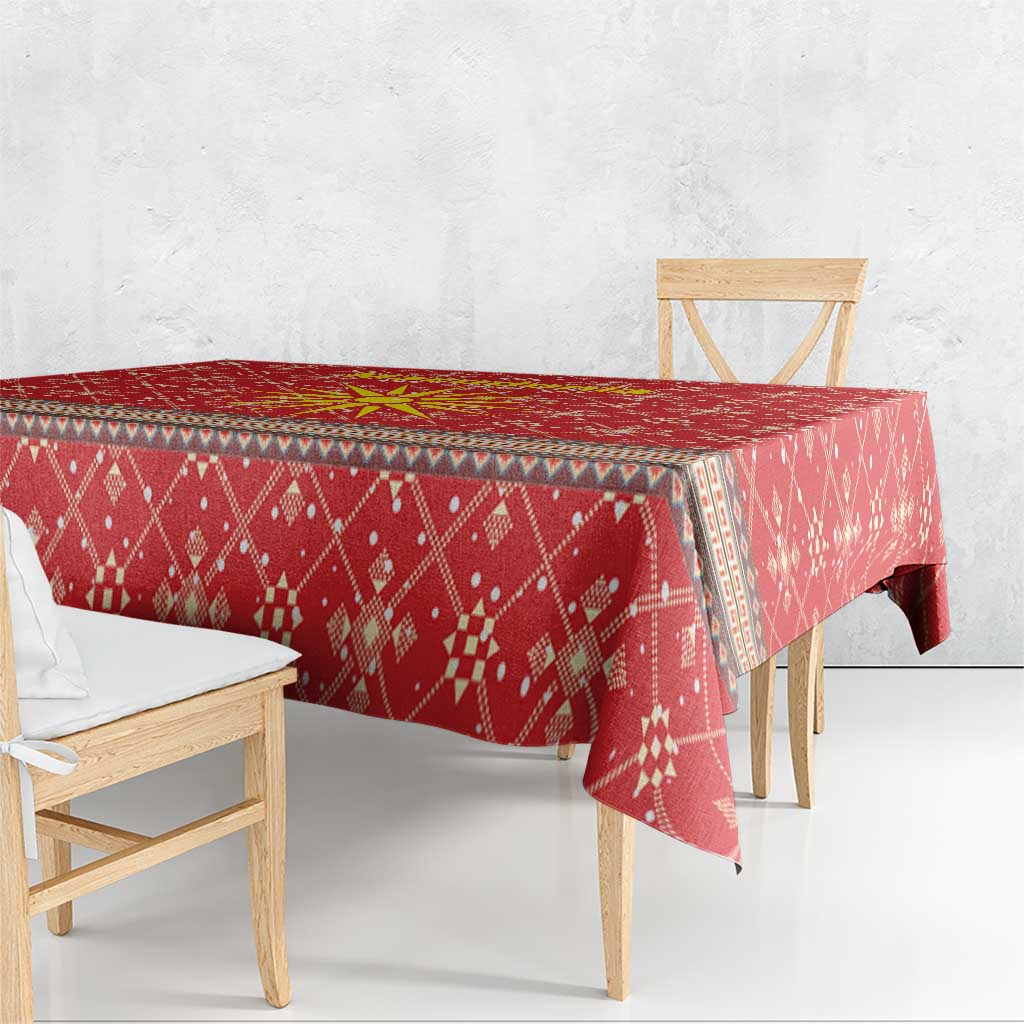 Macedonia Christmas Tablecloth with Traditional Santa and Yellow Sun Motif - Wonder Print Shop