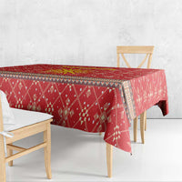 Macedonia Christmas Tablecloth with Traditional Santa and Yellow Sun Motif - Wonder Print Shop