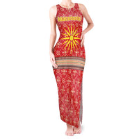 Macedonia Christmas Tank Maxi Dress with Traditional Santa and Yellow Sun Motif - Wonder Print Shop