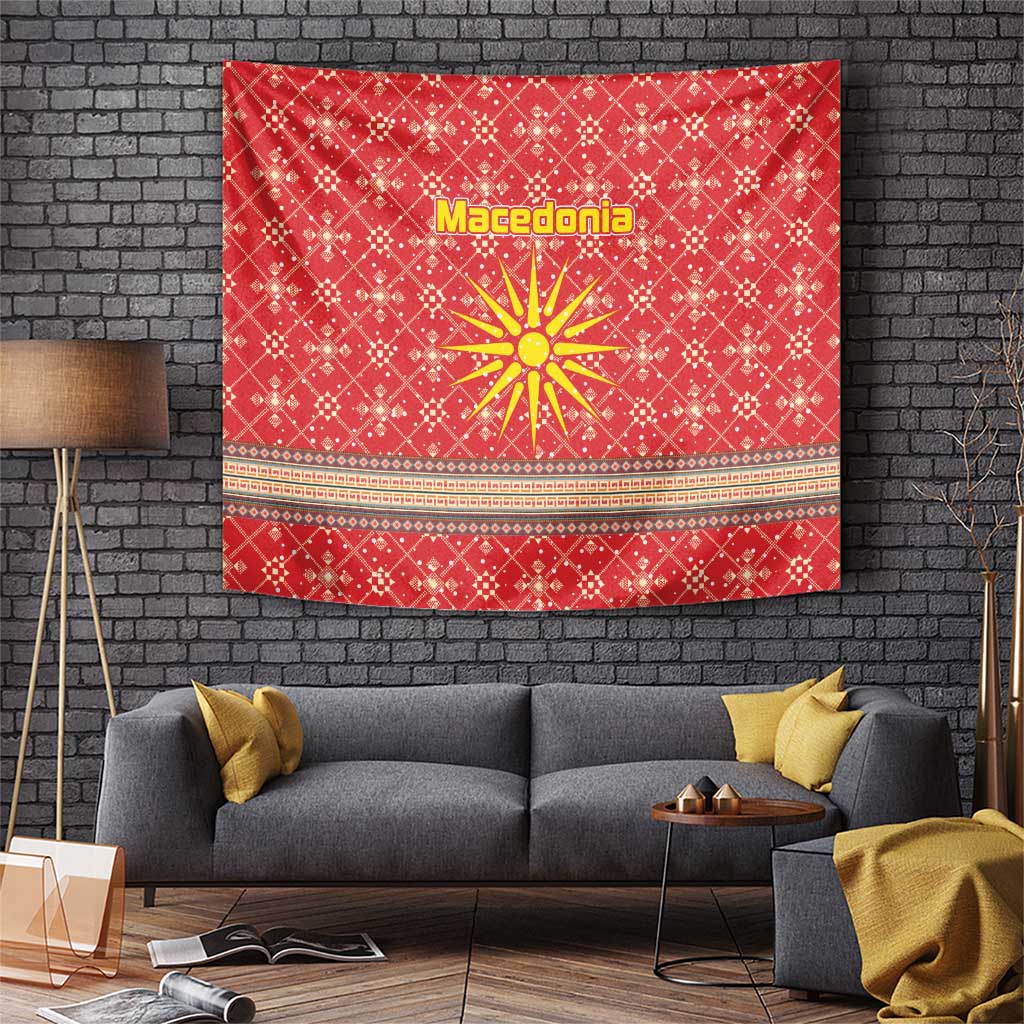 Macedonia Christmas Tapestry with Traditional Santa and Yellow Sun Motif - Wonder Print Shop