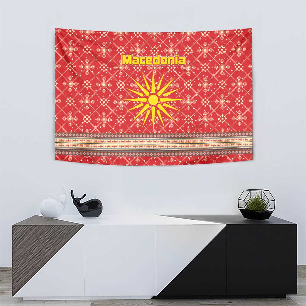 Macedonia Christmas Tapestry with Traditional Santa and Yellow Sun Motif - Wonder Print Shop