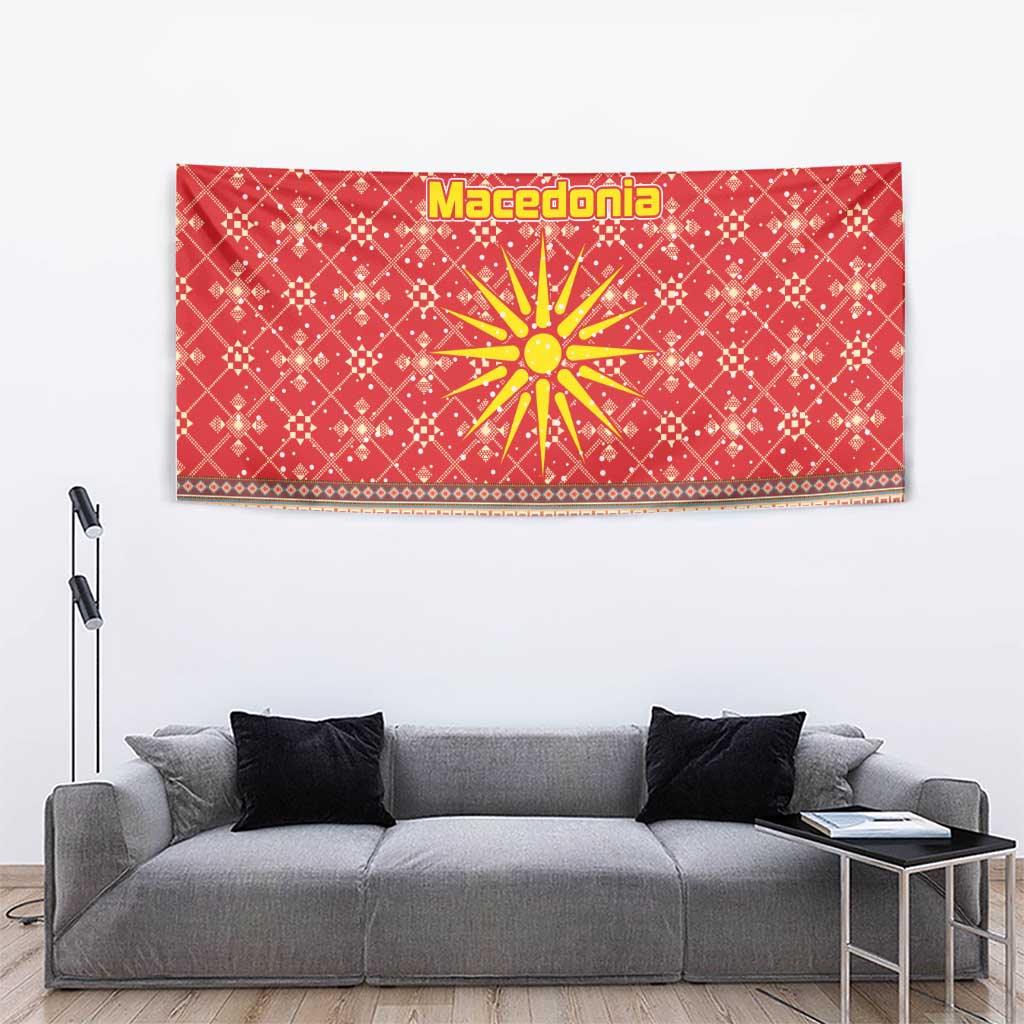 Macedonia Christmas Tapestry with Traditional Santa and Yellow Sun Motif - Wonder Print Shop