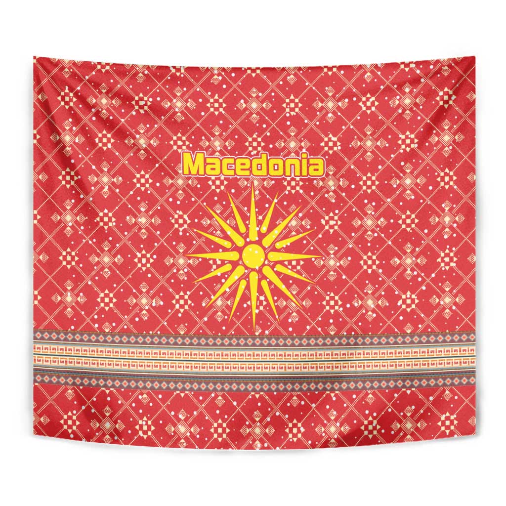Macedonia Christmas Tapestry with Traditional Santa and Yellow Sun Motif - Wonder Print Shop