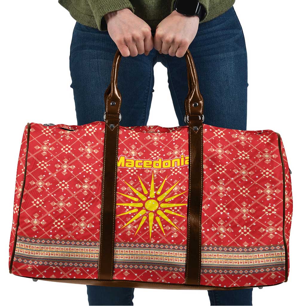 Macedonia Christmas Travel Bag with Traditional Santa and Yellow Sun Motif - Wonder Print Shop