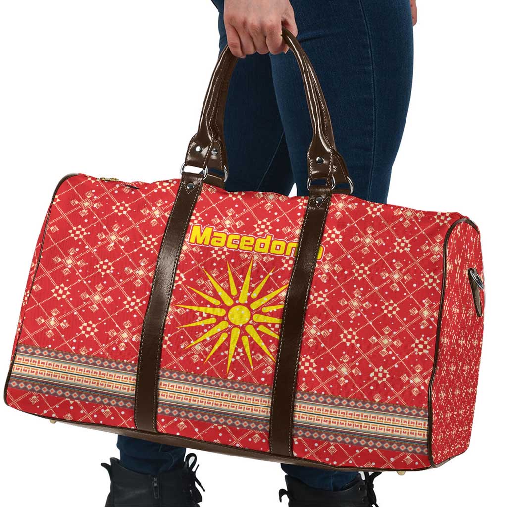 Macedonia Christmas Travel Bag with Traditional Santa and Yellow Sun Motif - Wonder Print Shop