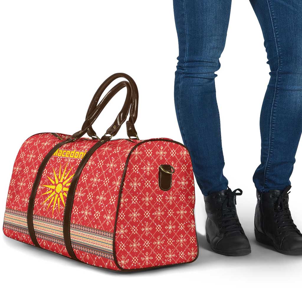 Macedonia Christmas Travel Bag with Traditional Santa and Yellow Sun Motif - Wonder Print Shop