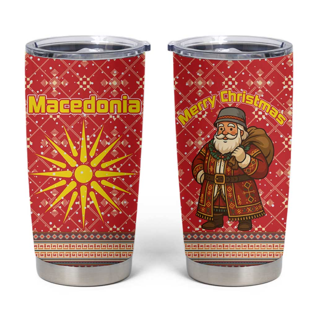 Macedonia Christmas Tumbler Cup with Traditional Santa and Yellow Sun Motif - Wonder Print Shop