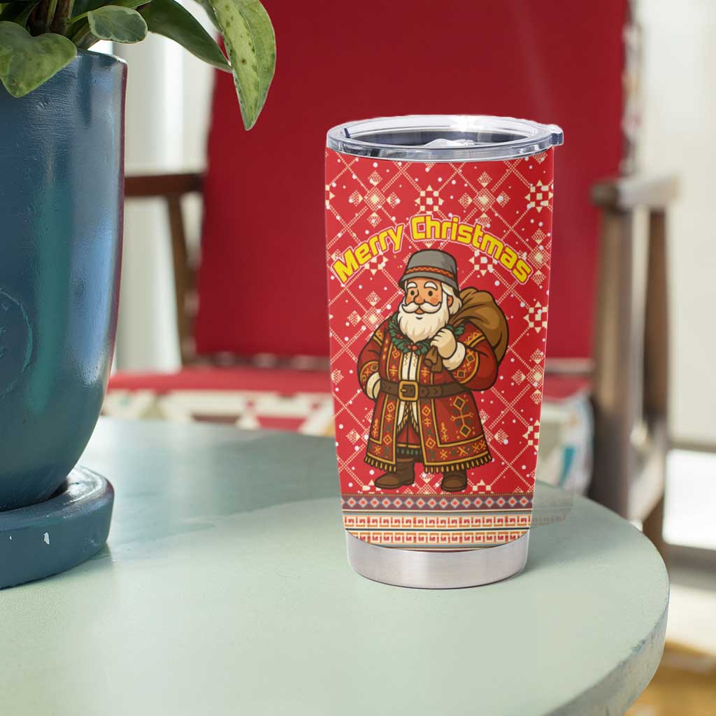 Macedonia Christmas Tumbler Cup with Traditional Santa and Yellow Sun Motif - Wonder Print Shop