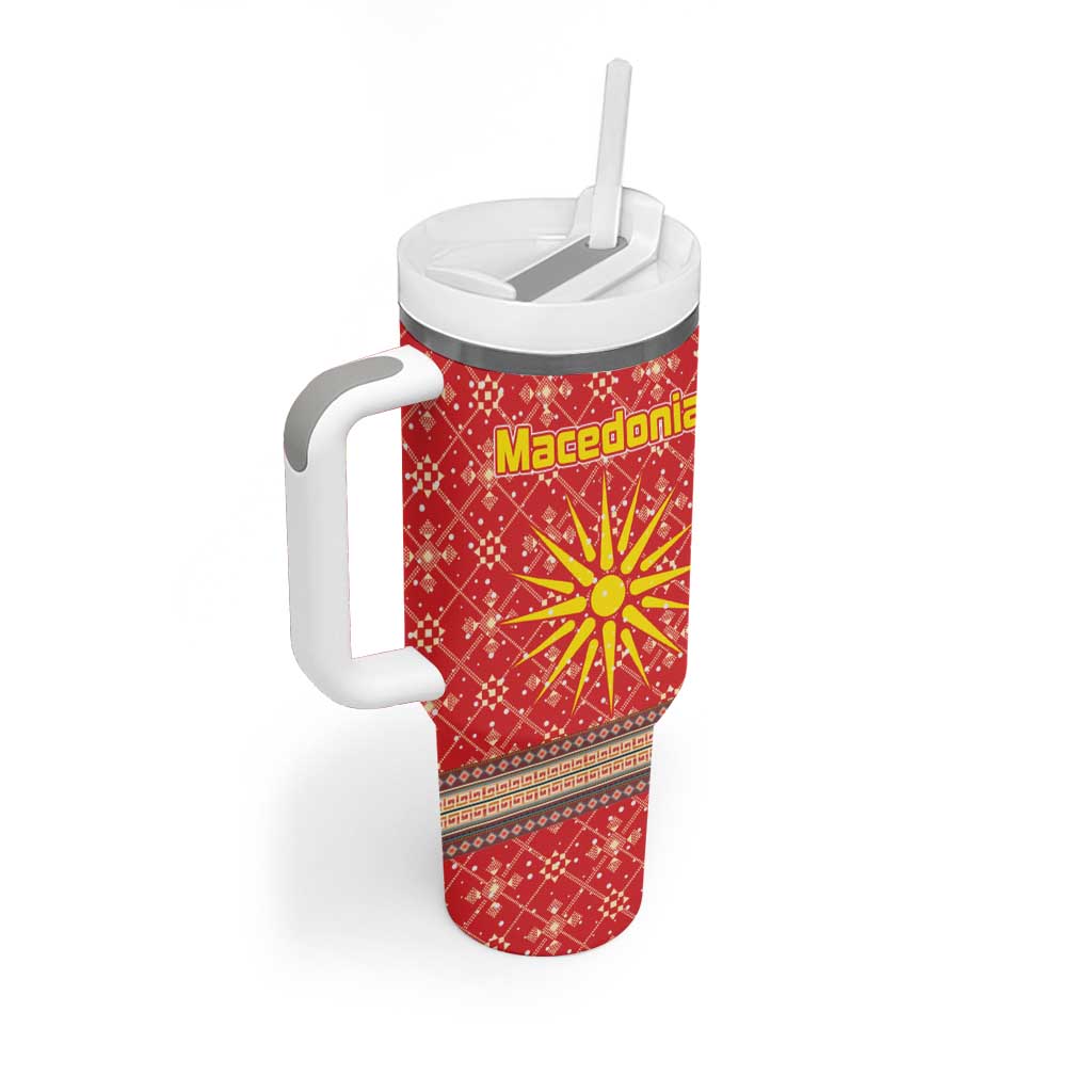 Macedonia Christmas Tumbler With Handle with Traditional Santa and Yellow Sun Motif - Wonder Print Shop