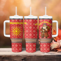 Macedonia Christmas Tumbler With Handle with Traditional Santa and Yellow Sun Motif - Wonder Print Shop