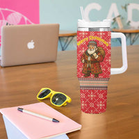 Macedonia Christmas Tumbler With Handle with Traditional Santa and Yellow Sun Motif - Wonder Print Shop