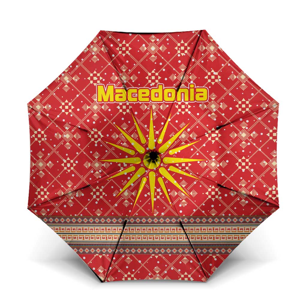 Macedonia Christmas Umbrella with Traditional Santa and Yellow Sun Motif - Wonder Print Shop
