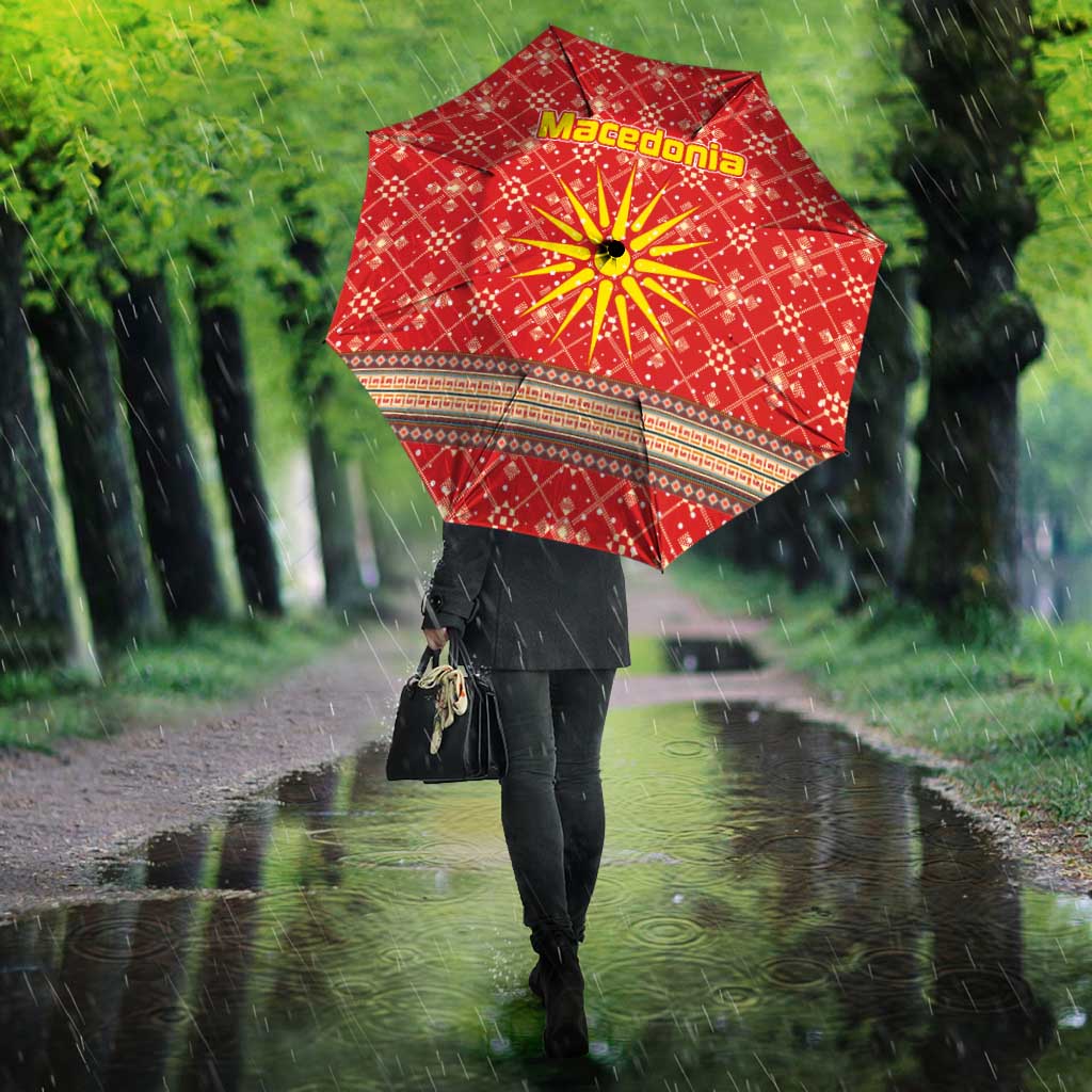 Macedonia Christmas Umbrella with Traditional Santa and Yellow Sun Motif - Wonder Print Shop