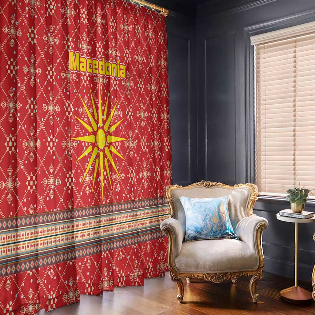 Macedonia Christmas Window Curtain with Traditional Santa and Yellow Sun Motif - Wonder Print Shop