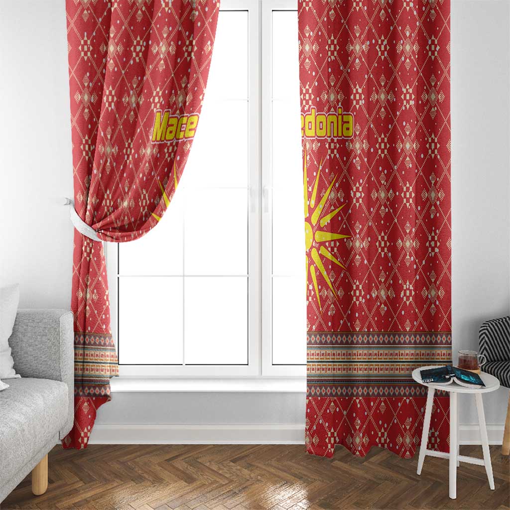 Macedonia Christmas Window Curtain with Traditional Santa and Yellow Sun Motif - Wonder Print Shop