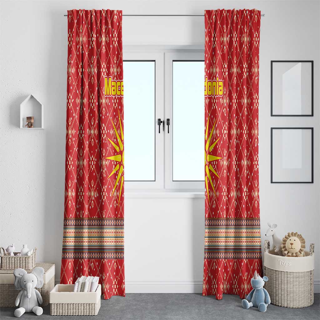 Macedonia Christmas Window Curtain with Traditional Santa and Yellow Sun Motif - Wonder Print Shop