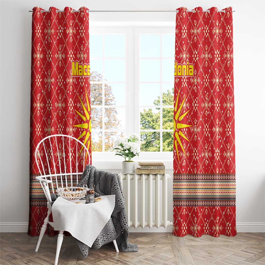 Macedonia Christmas Window Curtain with Traditional Santa and Yellow Sun Motif - Wonder Print Shop