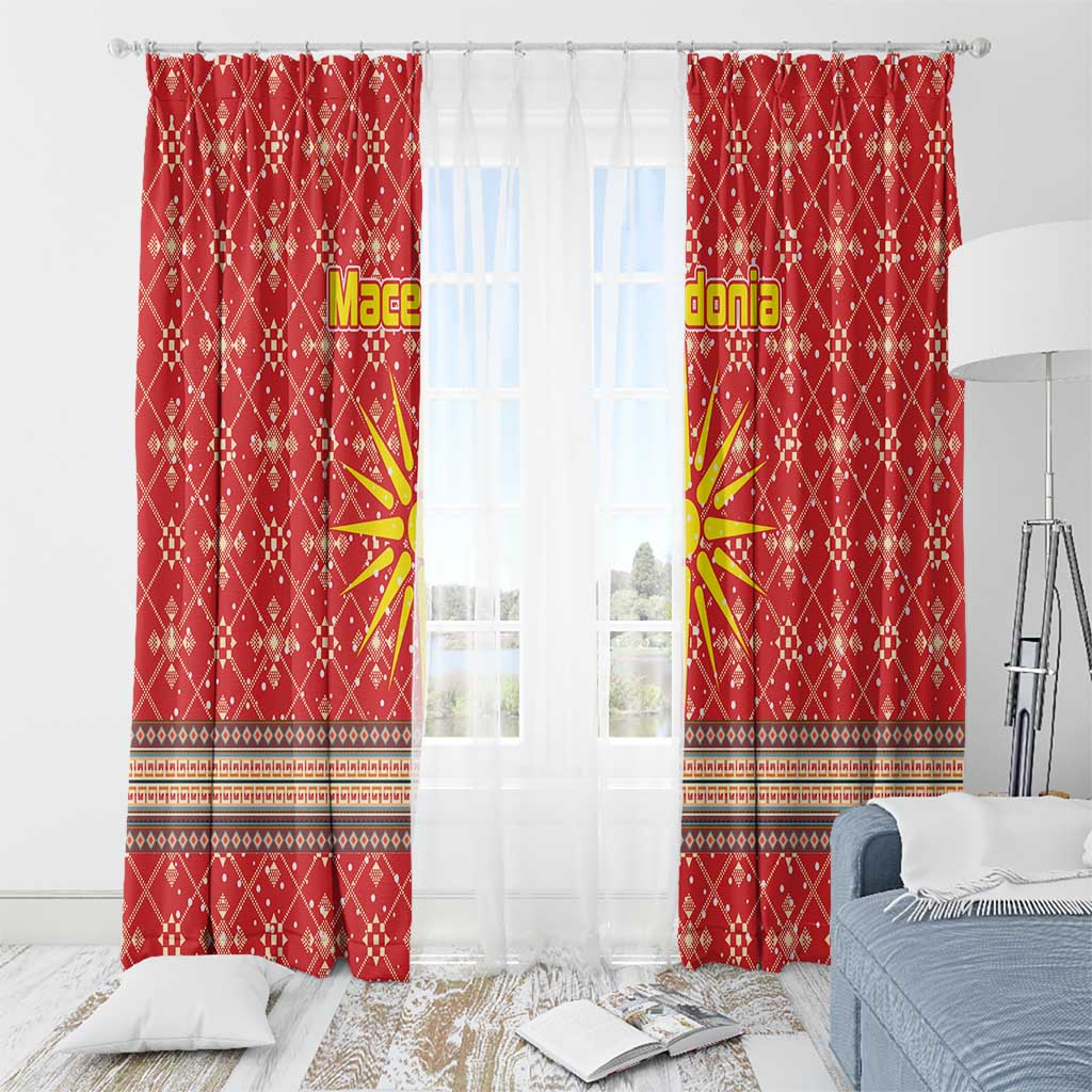 Macedonia Christmas Window Curtain with Traditional Santa and Yellow Sun Motif - Wonder Print Shop