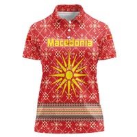 Macedonia Christmas Women Polo Shirt with Traditional Santa and Yellow Sun Motif - Wonder Print Shop