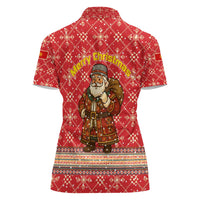 Macedonia Christmas Women Polo Shirt with Traditional Santa and Yellow Sun Motif - Wonder Print Shop