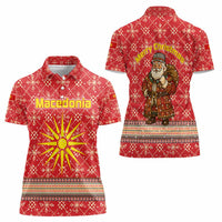 Macedonia Christmas Women Polo Shirt with Traditional Santa and Yellow Sun Motif - Wonder Print Shop