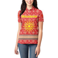 Macedonia Christmas Women Polo Shirt with Traditional Santa and Yellow Sun Motif - Wonder Print Shop