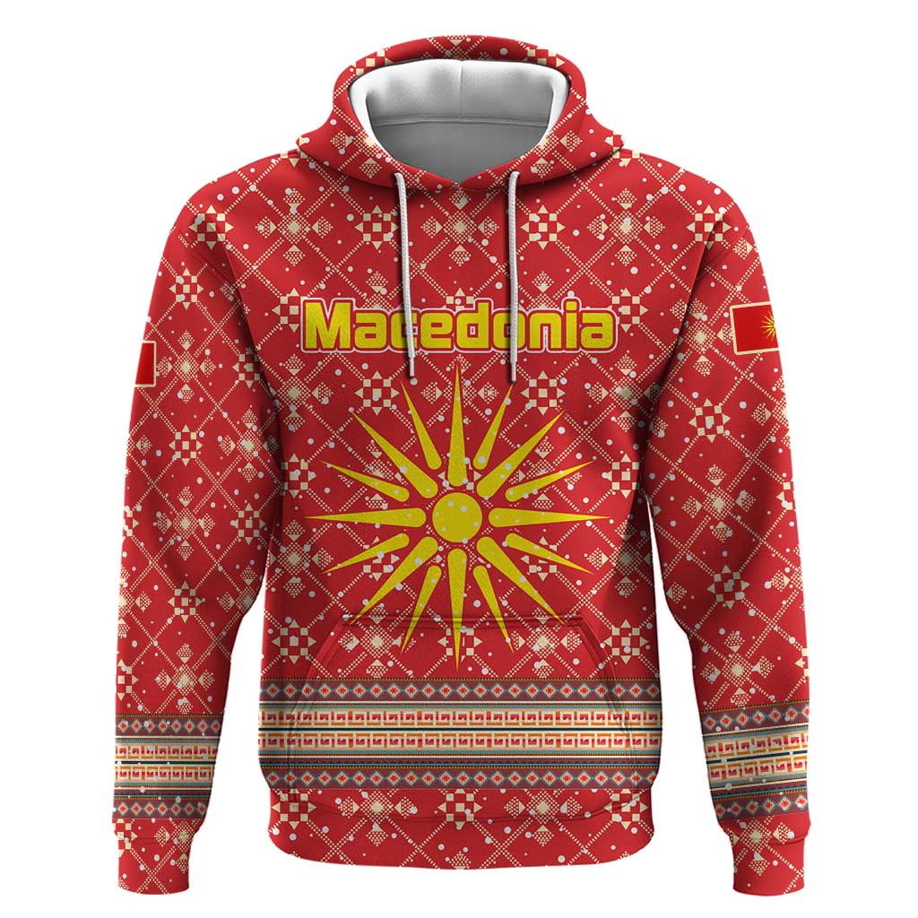 Macedonia Christmas Zip Hoodie with Traditional Santa and Yellow Sun Motif - Wonder Print Shop