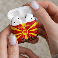 Macedonia Christmas AirPods Case with Yellow Sun, Santa, and Festive Tree Motif - Wonder Print Shop