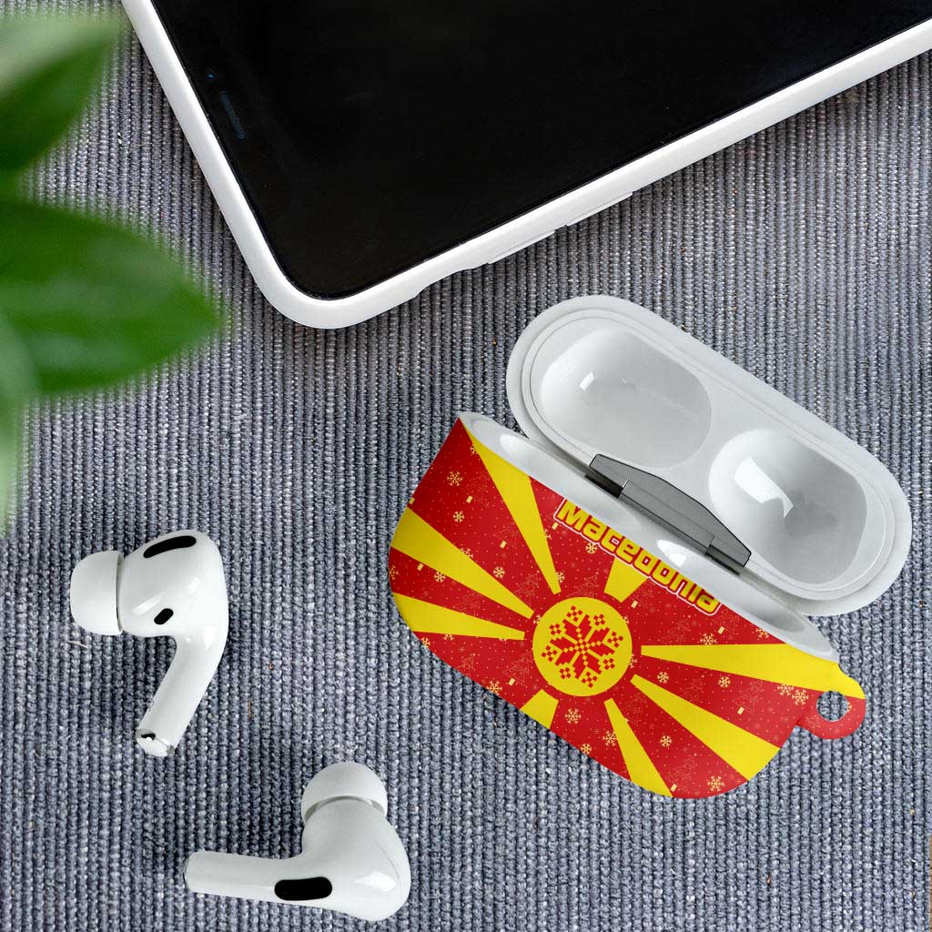 Macedonia Christmas AirPods Case with Yellow Sun, Santa, and Festive Tree Motif - Wonder Print Shop