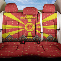 Macedonia Christmas Back Car Seat Cover with Yellow Sun, Santa, and Festive Tree Motif - Wonder Print Shop