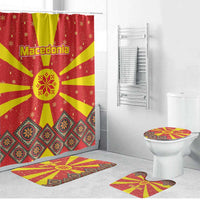 Macedonia Christmas Bathroom Set with Yellow Sun, Santa, and Festive Tree Motif - Wonder Print Shop