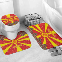 Macedonia Christmas Bathroom Set with Yellow Sun, Santa, and Festive Tree Motif - Wonder Print Shop