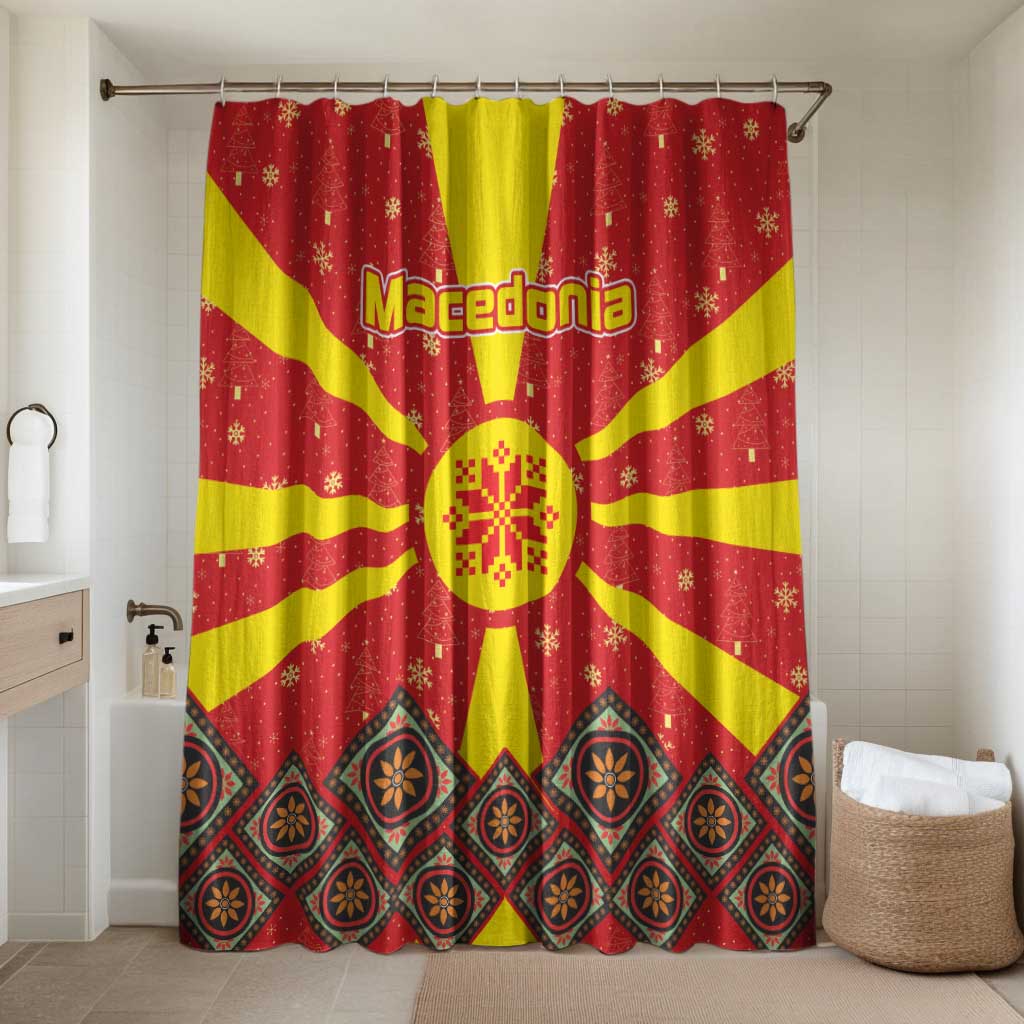 Macedonia Christmas Bathroom Set with Yellow Sun, Santa, and Festive Tree Motif - Wonder Print Shop