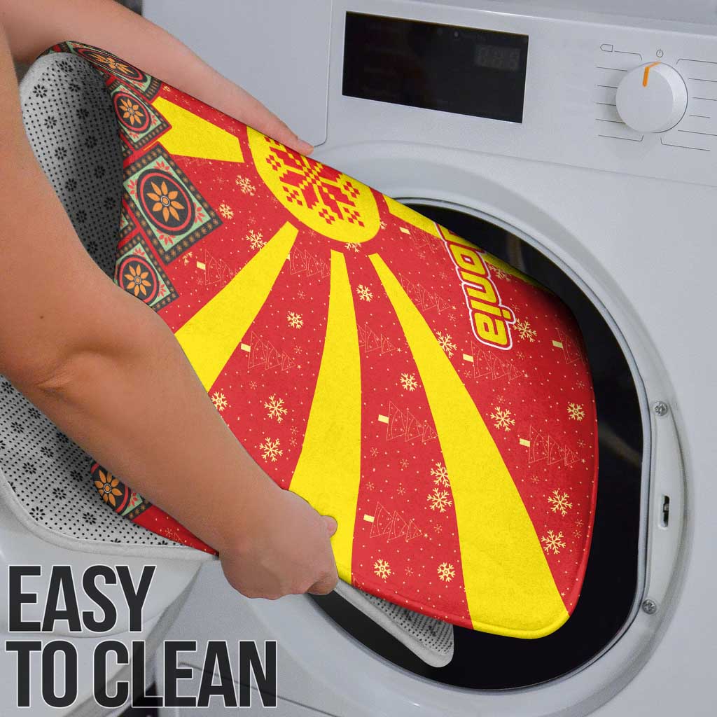 Macedonia Christmas Bathroom Set with Yellow Sun, Santa, and Festive Tree Motif - Wonder Print Shop