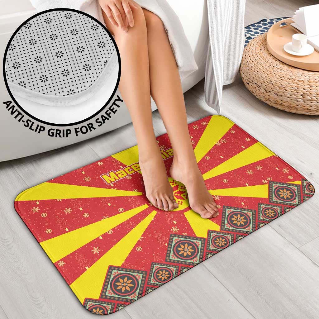 Macedonia Christmas Bathroom Set with Yellow Sun, Santa, and Festive Tree Motif - Wonder Print Shop